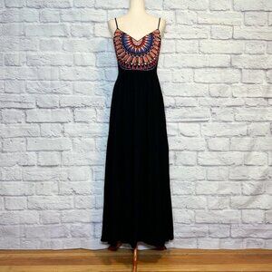 Lulus Black Embroidered Sunburst Maxi Dress